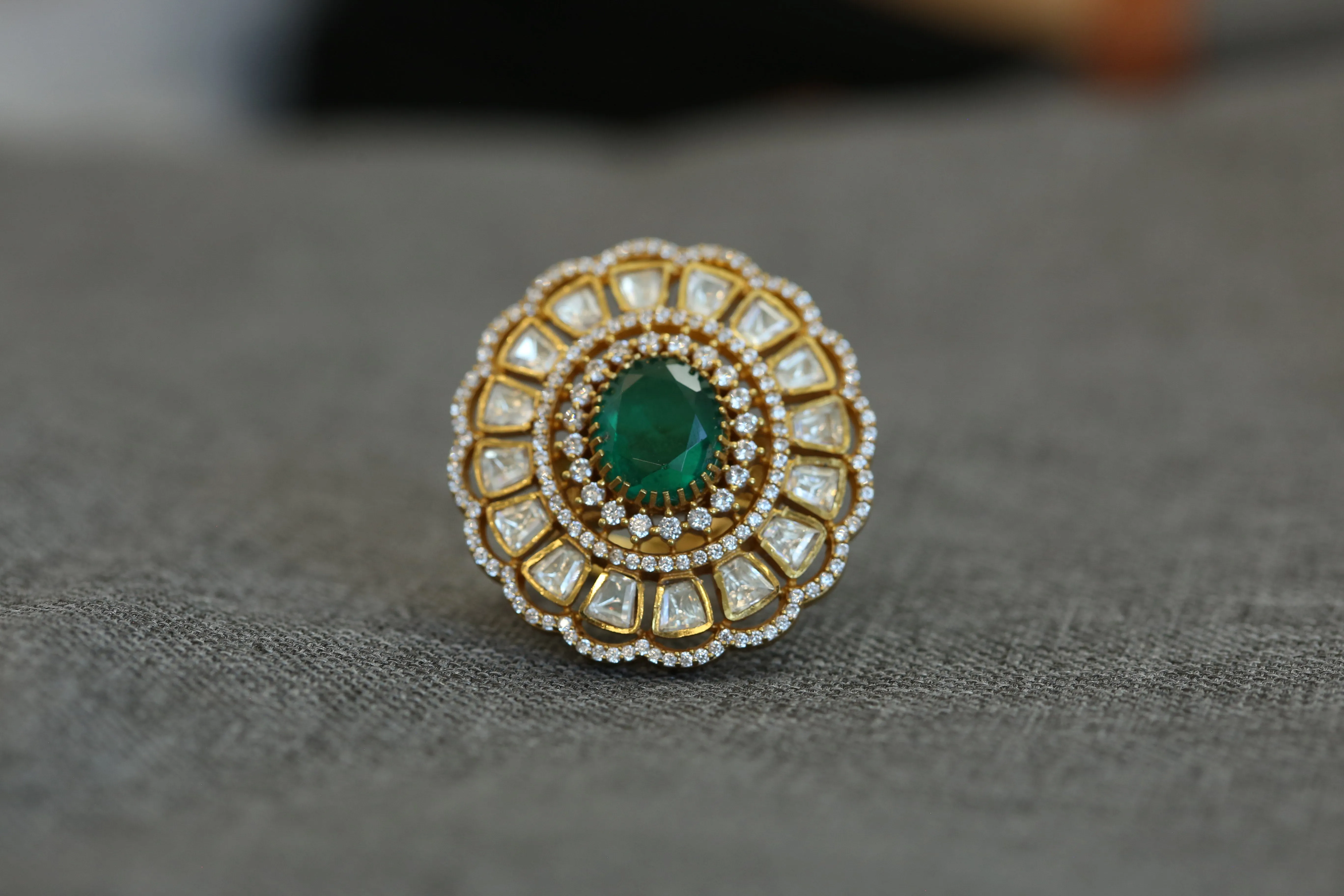 Fine CZ & Real Moissanite Ring - Green Doublet