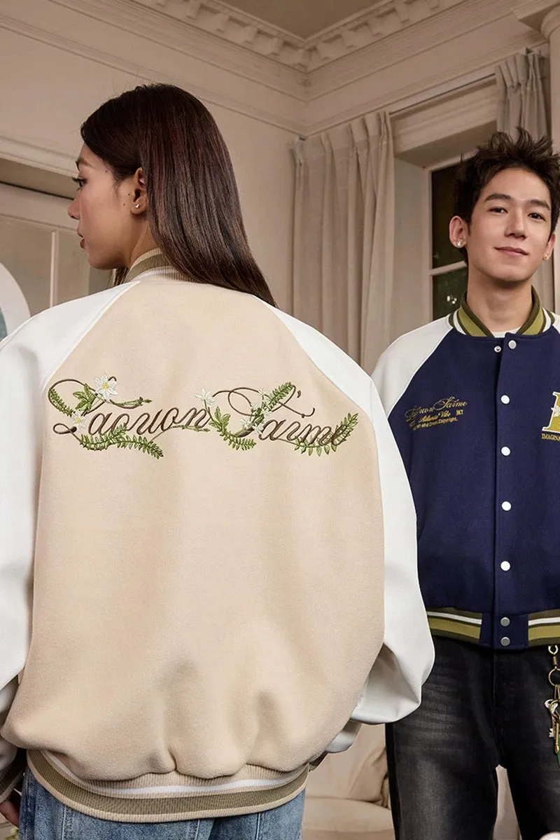Floral Embroidery Varsity Jacket