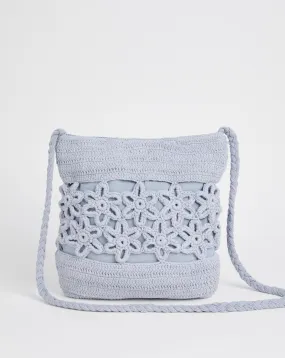 Flower Detail Blue Crochet Tote Bag | Simply Be