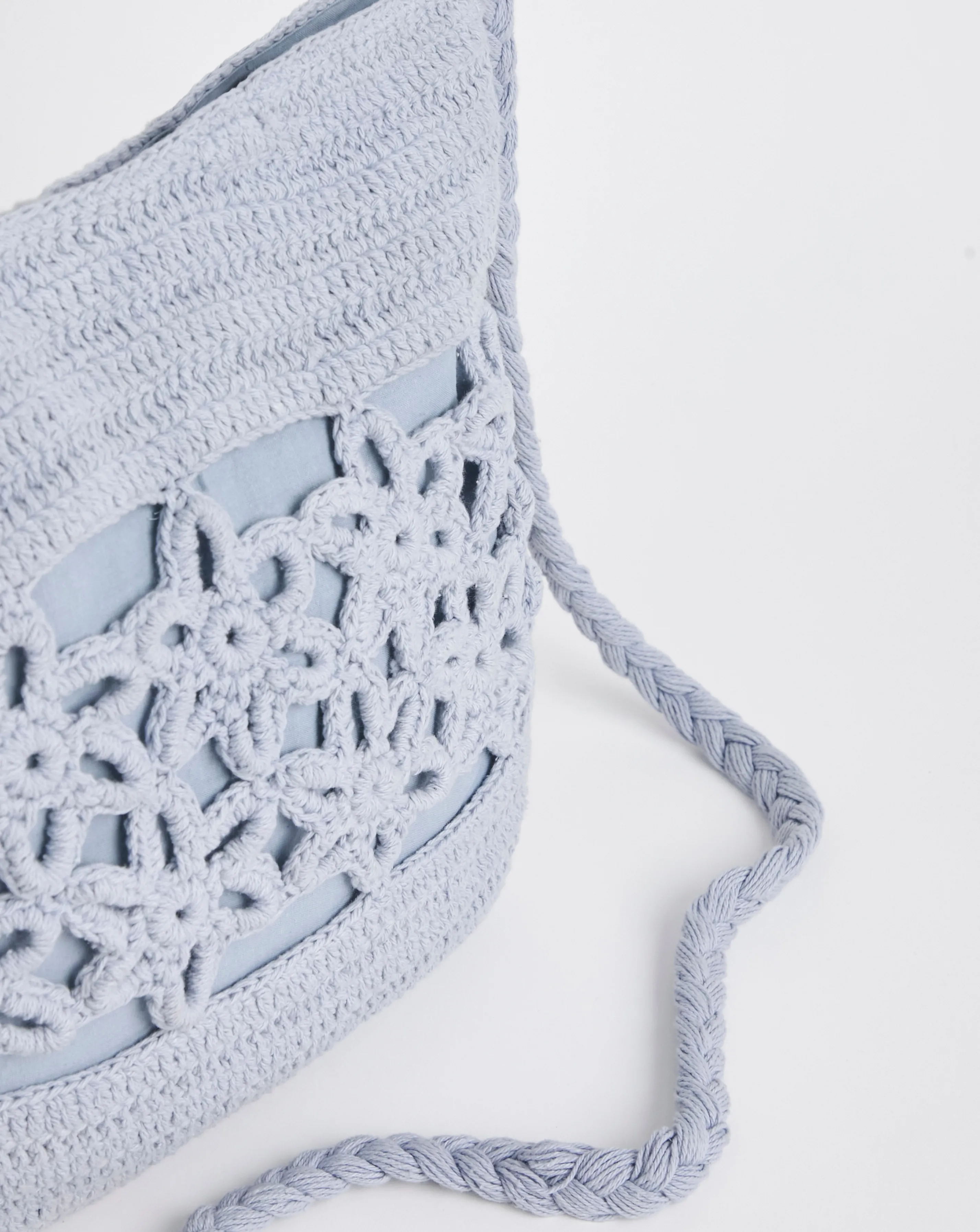 Flower Detail Blue Crochet Tote Bag | Simply Be