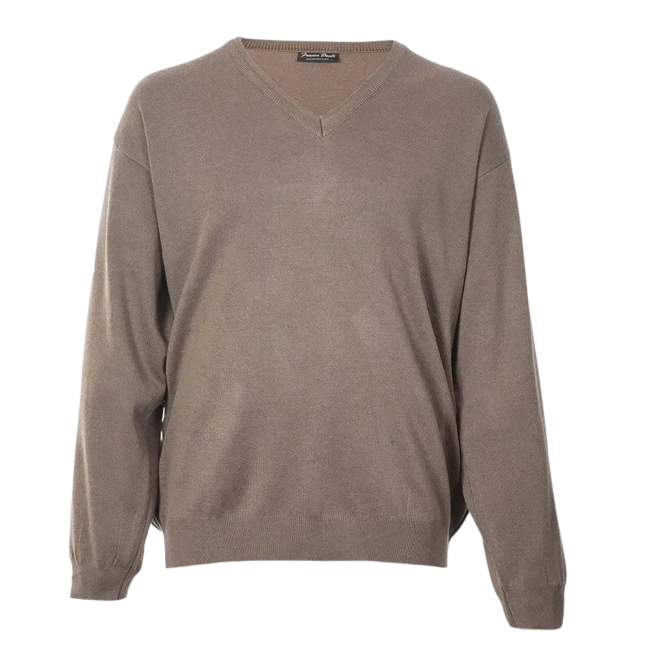 Franco Ponti V Neck Pullover in Taupe 2XL-6XL Extra Long