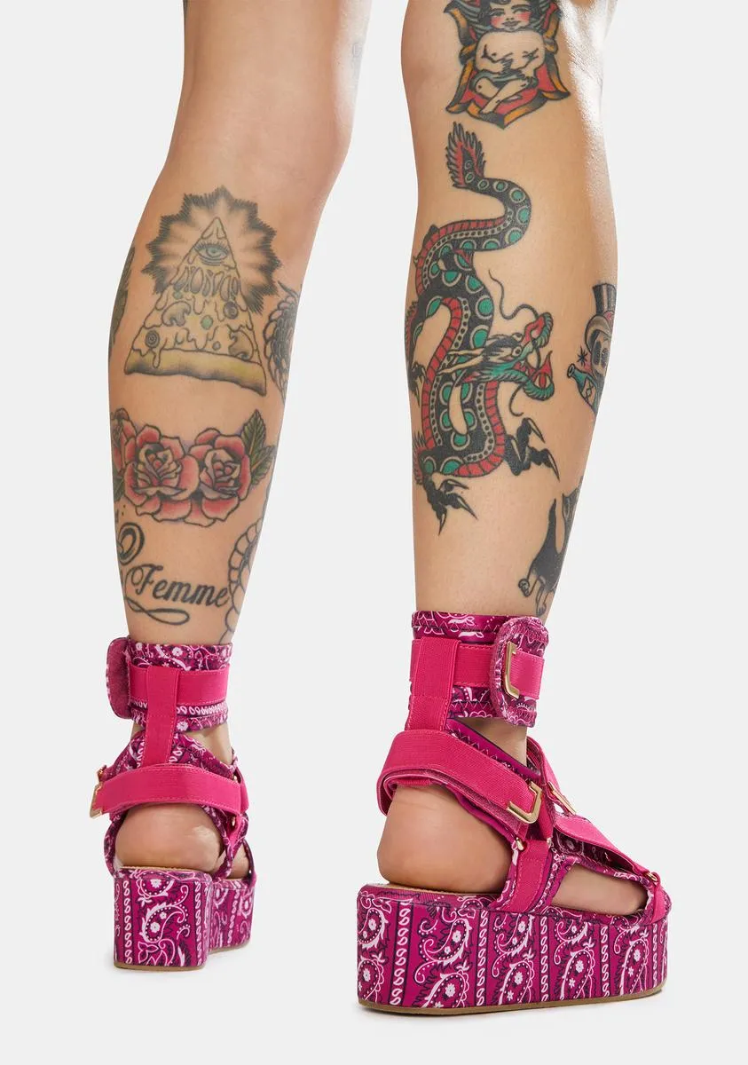 Fuchsia On The Runway Strappy Platform Sandals-