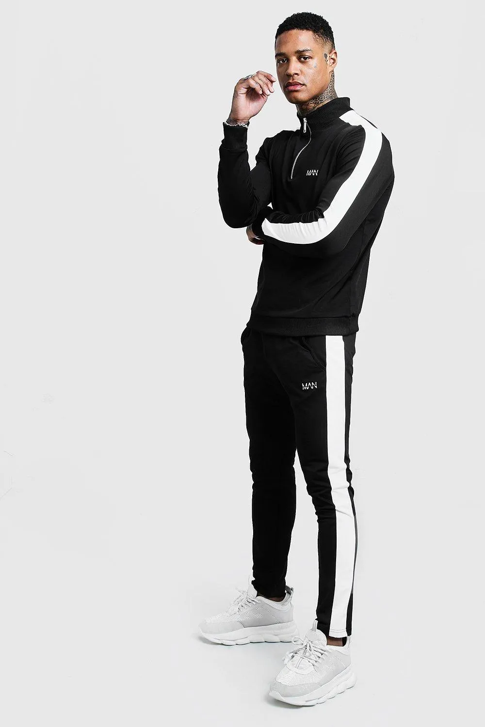 Funnel Neck Contrast Panel MAN Tracksuit | boohooMAN UK