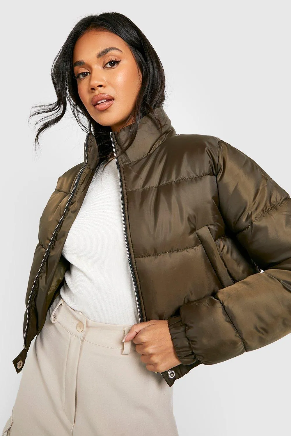 Funnel Neck Crop Puffer Jacket