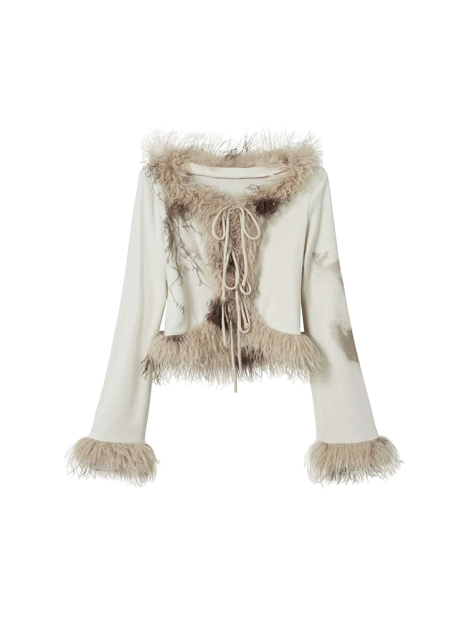 Fur Stitch Printed Short Cardigan & Flare Skirt