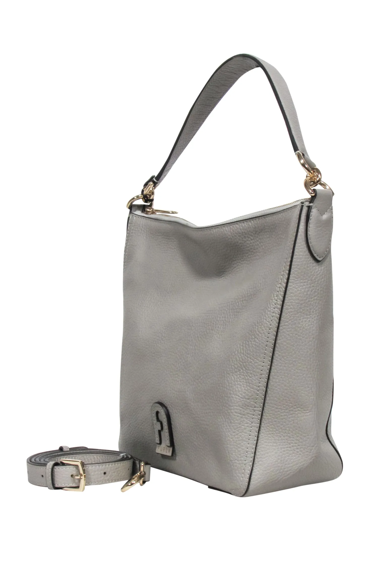 Furla - Light Grey Pebbled Leather Shoulder Bag