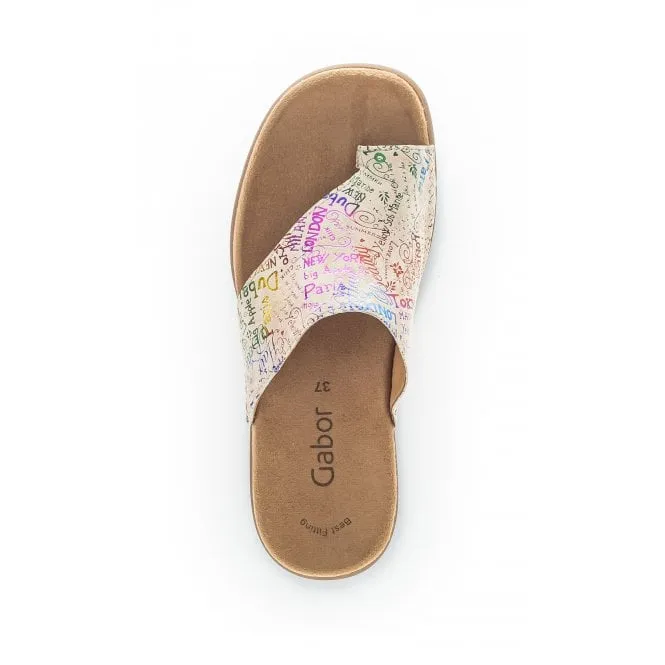 Gabor  Womens 700.64 Lanzarote Beige Multicolour Leather Toe-Loop Mules