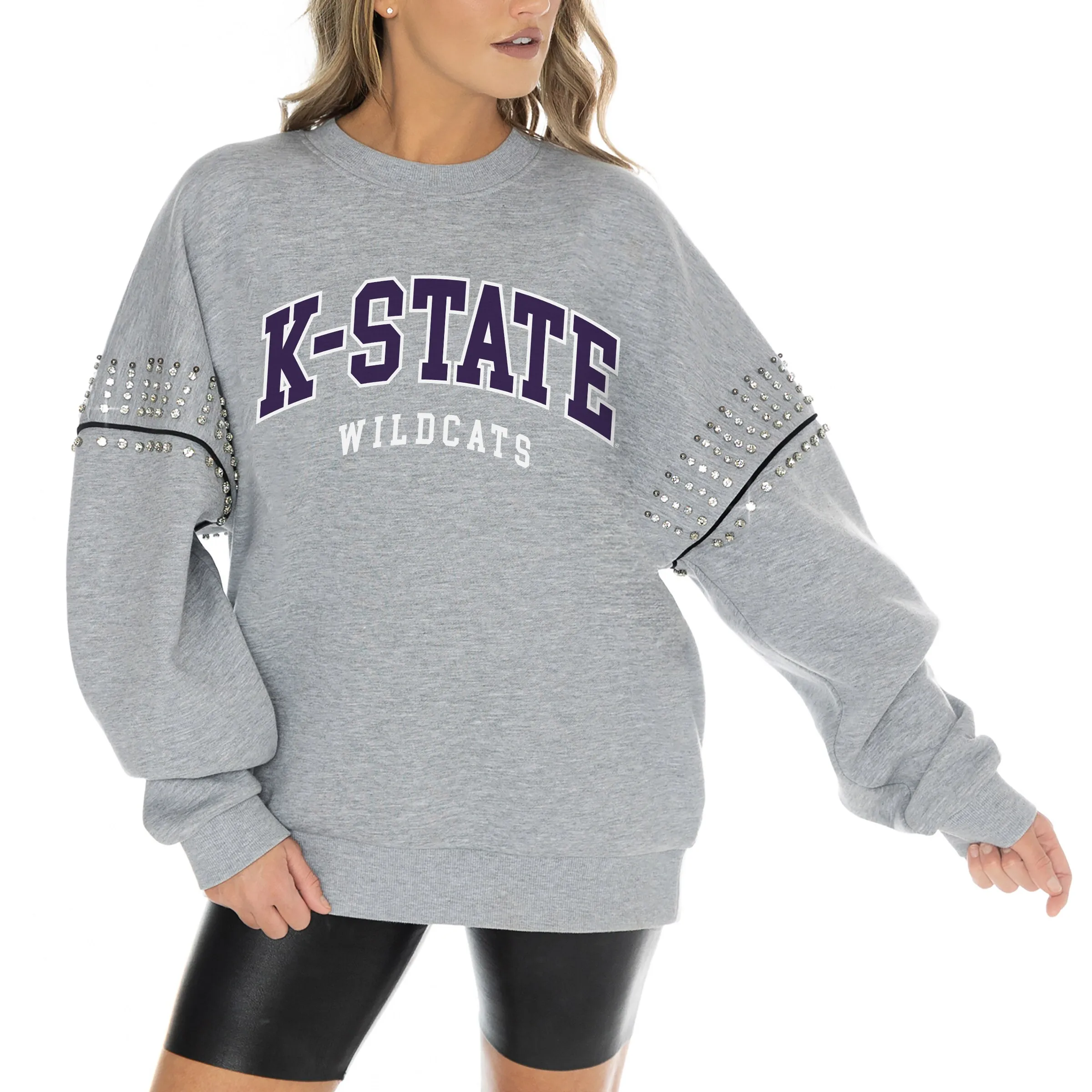 Gameday Couture Kansas State Wildcats Women's Heather Gray Competitive Edge Oversized Fleece Pullover Sweatshirt