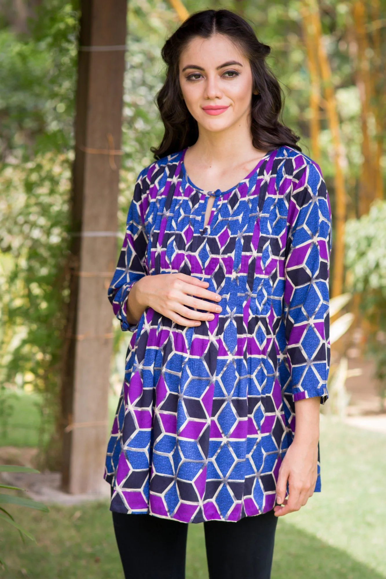 Geo Print Pintucks Maternity & Nursing Top