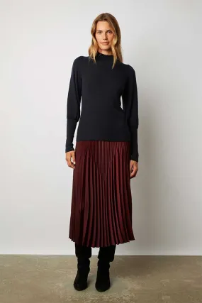 Gerard Darel LANCELOT NAVY STAND UP COLLAR FINE WOOL RIBBED SWEATER