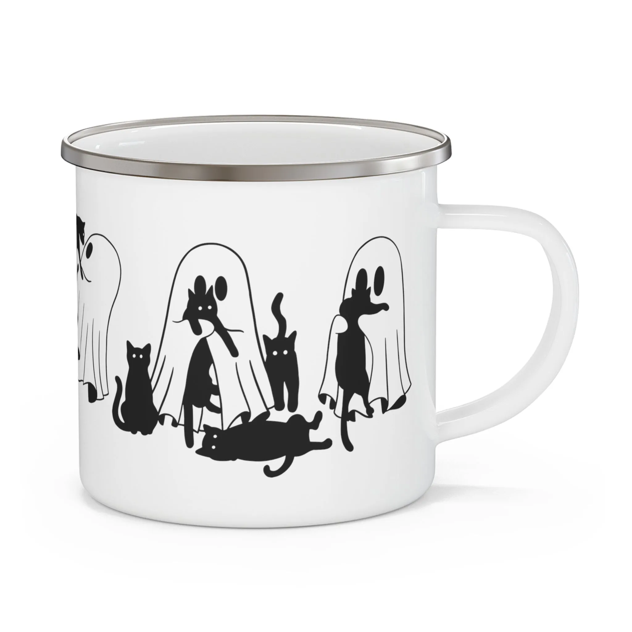 Ghost and Cats Halloween Enamel Camping Mug