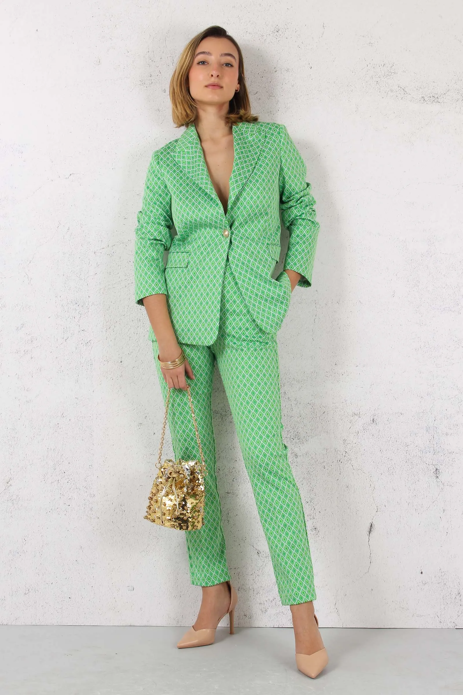 Giacca Lunga Geometrica Optical Green/natura