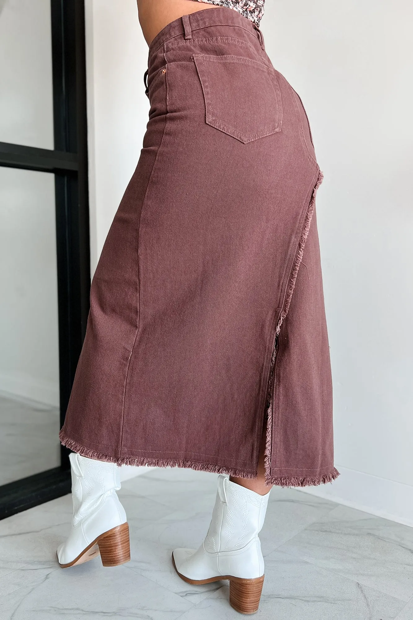Giada Frayed Denim Skirt (Brown)