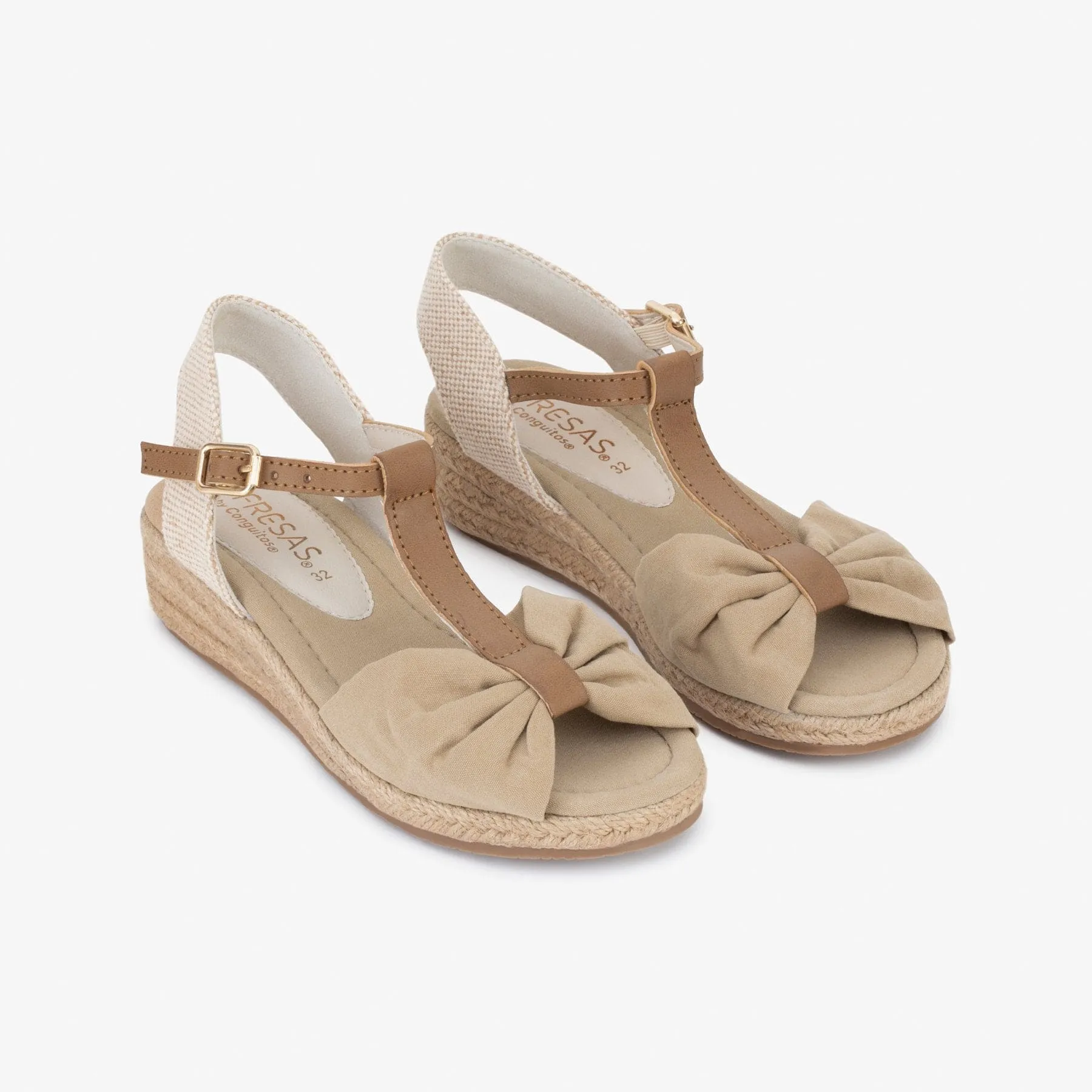 Girl's Beige Canvas Wedge Sandals