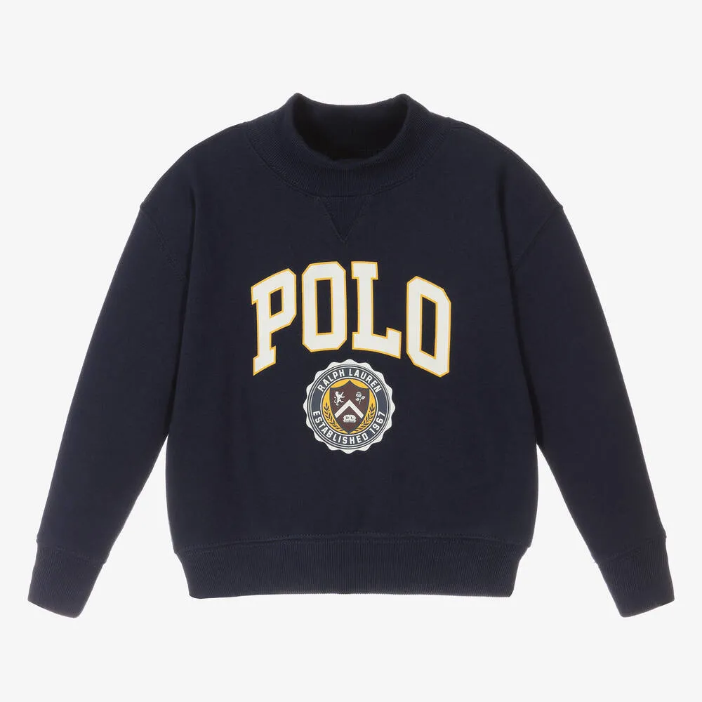 Girls Navy Blue Cotton Polo Sweatshirt