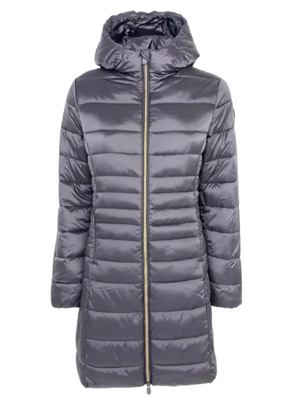 GIUBBINO DONNA TORTORA LUNGO CON CAPPUCCIO IN ECO-PIUMA