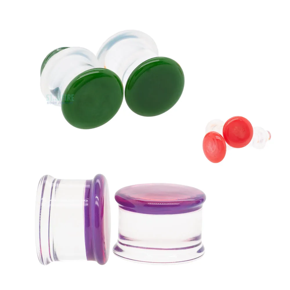 Glass Colorfront Plugs - Sparkle Green