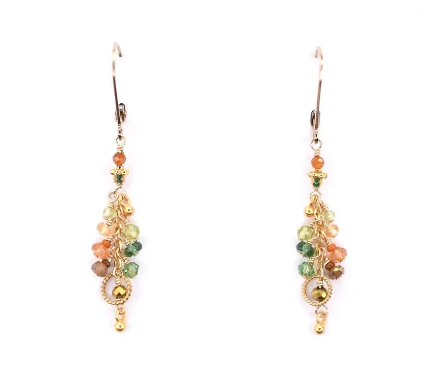 Gold Fill and 18k Gold Vermeil Earrings with Peridot, Citrine, and Green Apatite