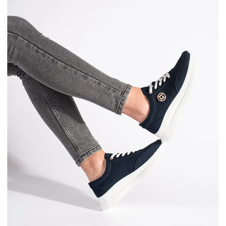 Goodin Navy leather sneakers on the platform blue