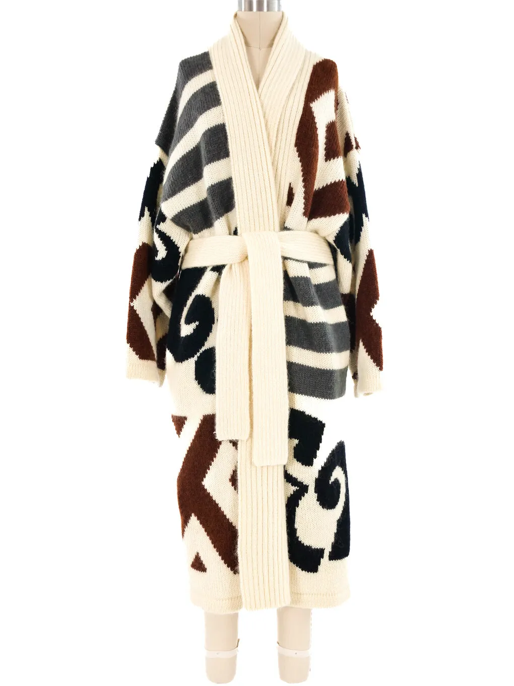 Graphic Pattern Knit Maxi Cardigan