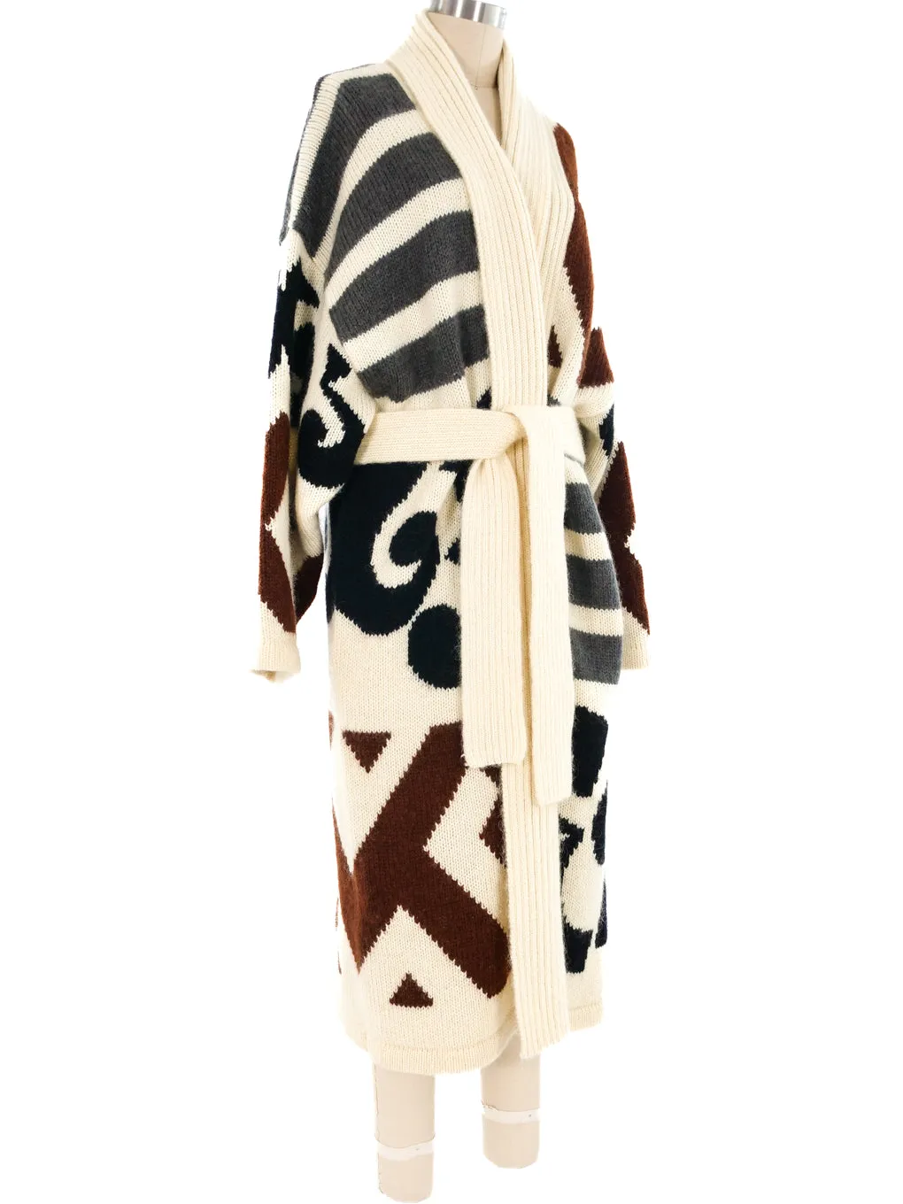 Graphic Pattern Knit Maxi Cardigan