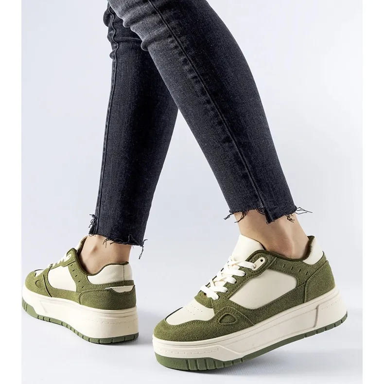 Green and white Pomona platform sneakers