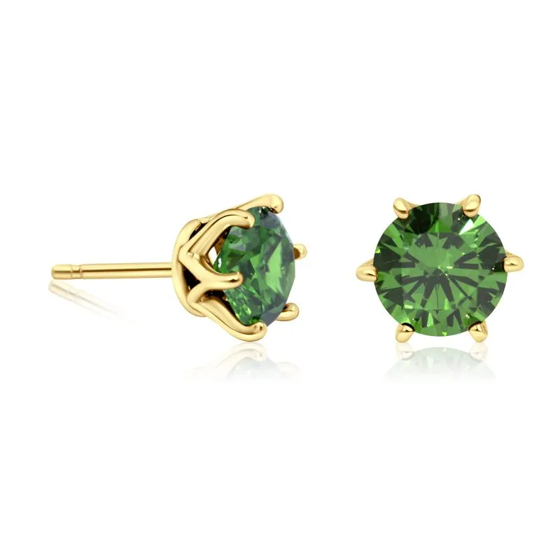 Green CZ 14K Gold Plated Studs - 7mm Dec Birthstone Earrings