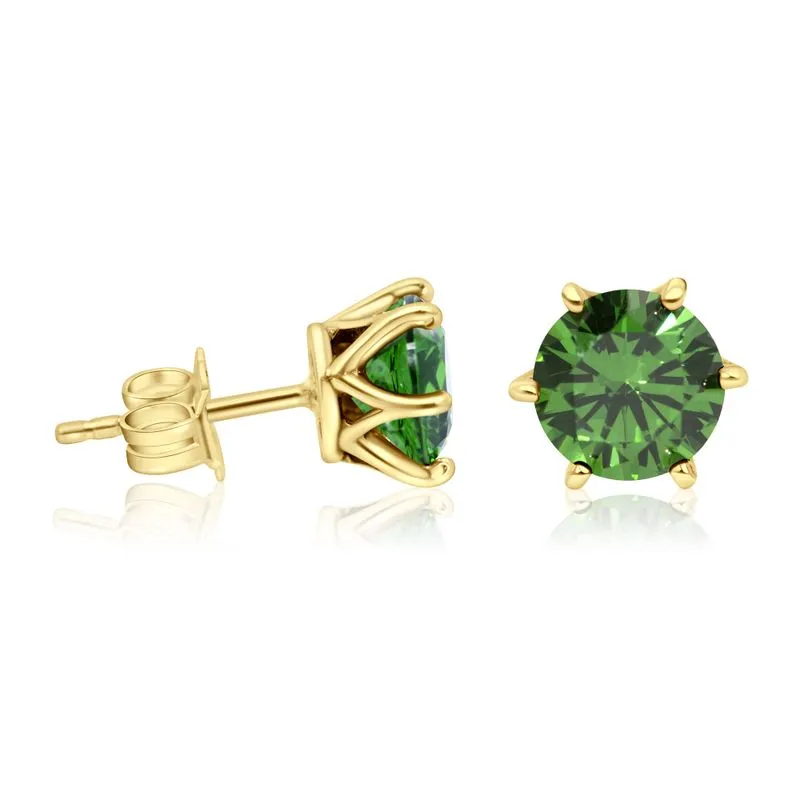 Green CZ 14K Gold Plated Studs - 7mm Dec Birthstone Earrings