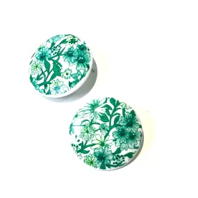 Green Floral Retro Button Stud Earrings