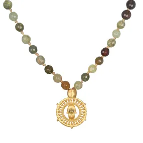 Green Garnet and Smokey Quartz Hamsa Mala Necklace 33