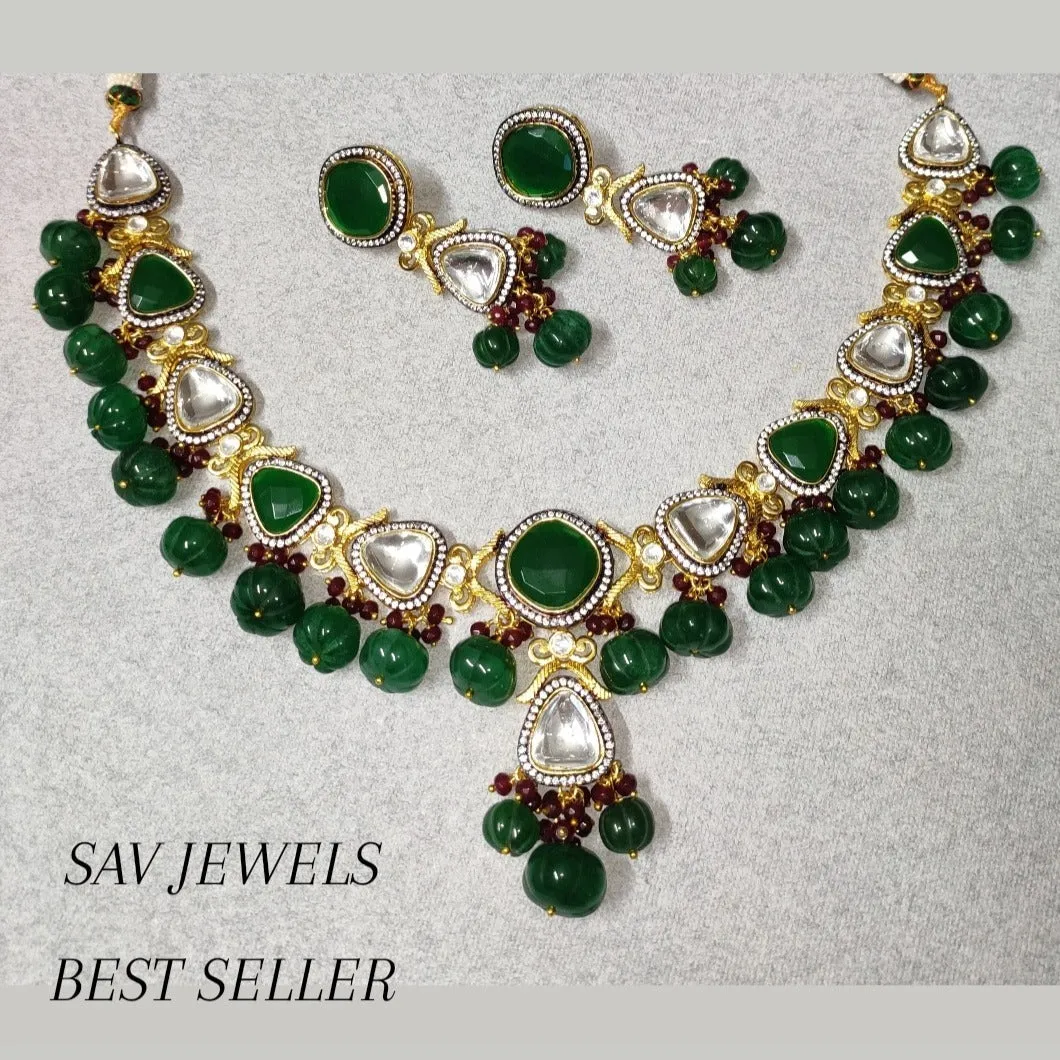 Green Polki Beads Set