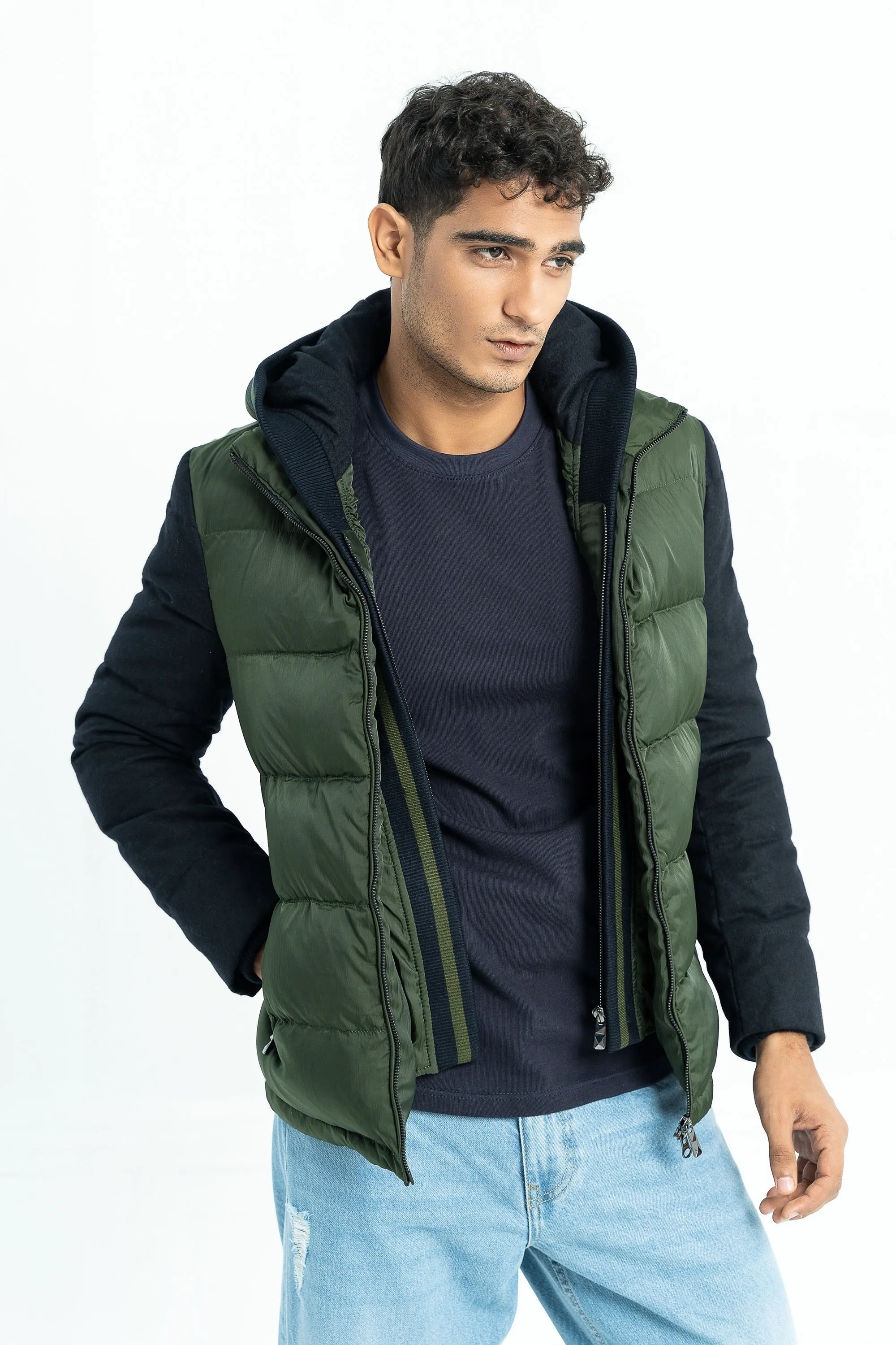 Green Quilted Bomber Jacket