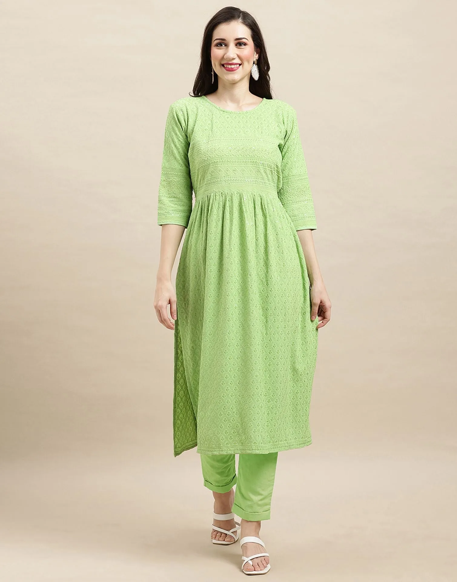 Green Rayon Sequence Kurti