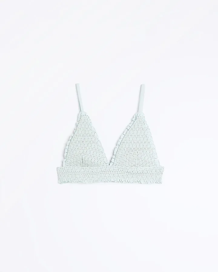Green shirred frill bikini top