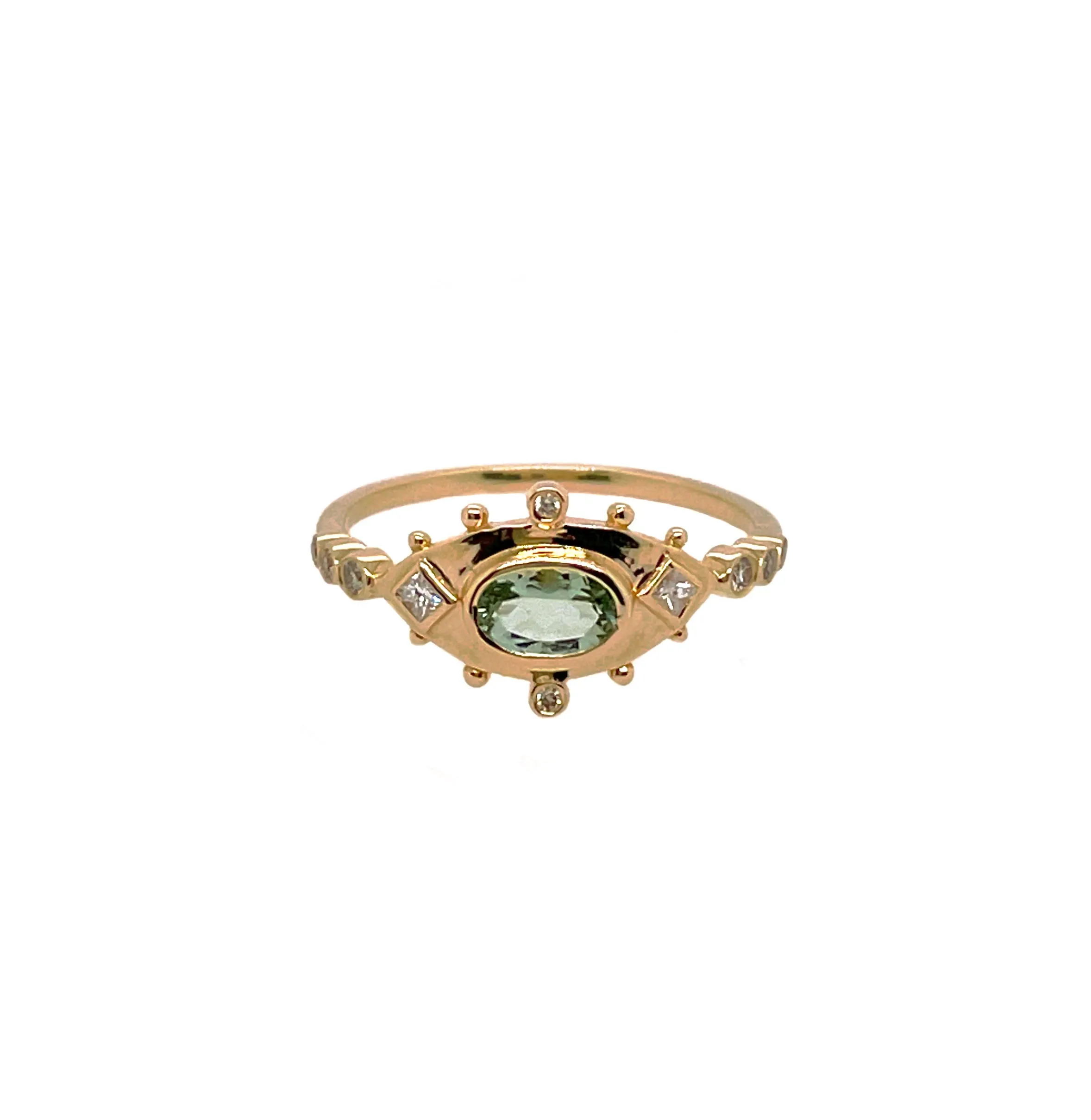 Green Tourmaline & Diamond Eye Ring