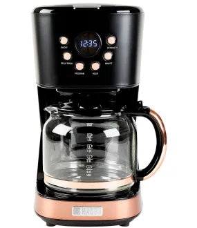 Haden Modern 12-Cup Programmable Drip Coffee Maker with Strength Control and Timer- Black & Copper