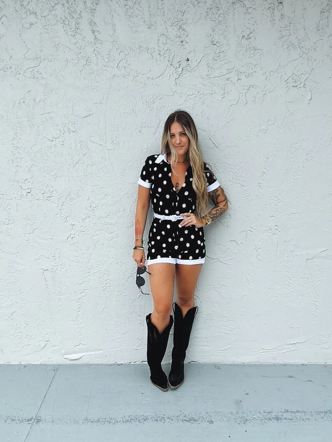 He Loves Me Daisy Print Romper
