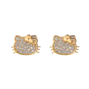 Hello Kitty 14K Yellow Gold Pavé Diamond Stud Earrings