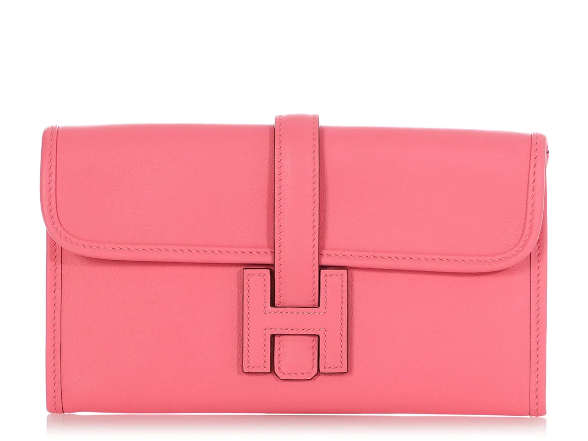 Hermès Rose Azalée Swift Jigé Duo Clutch, 2017