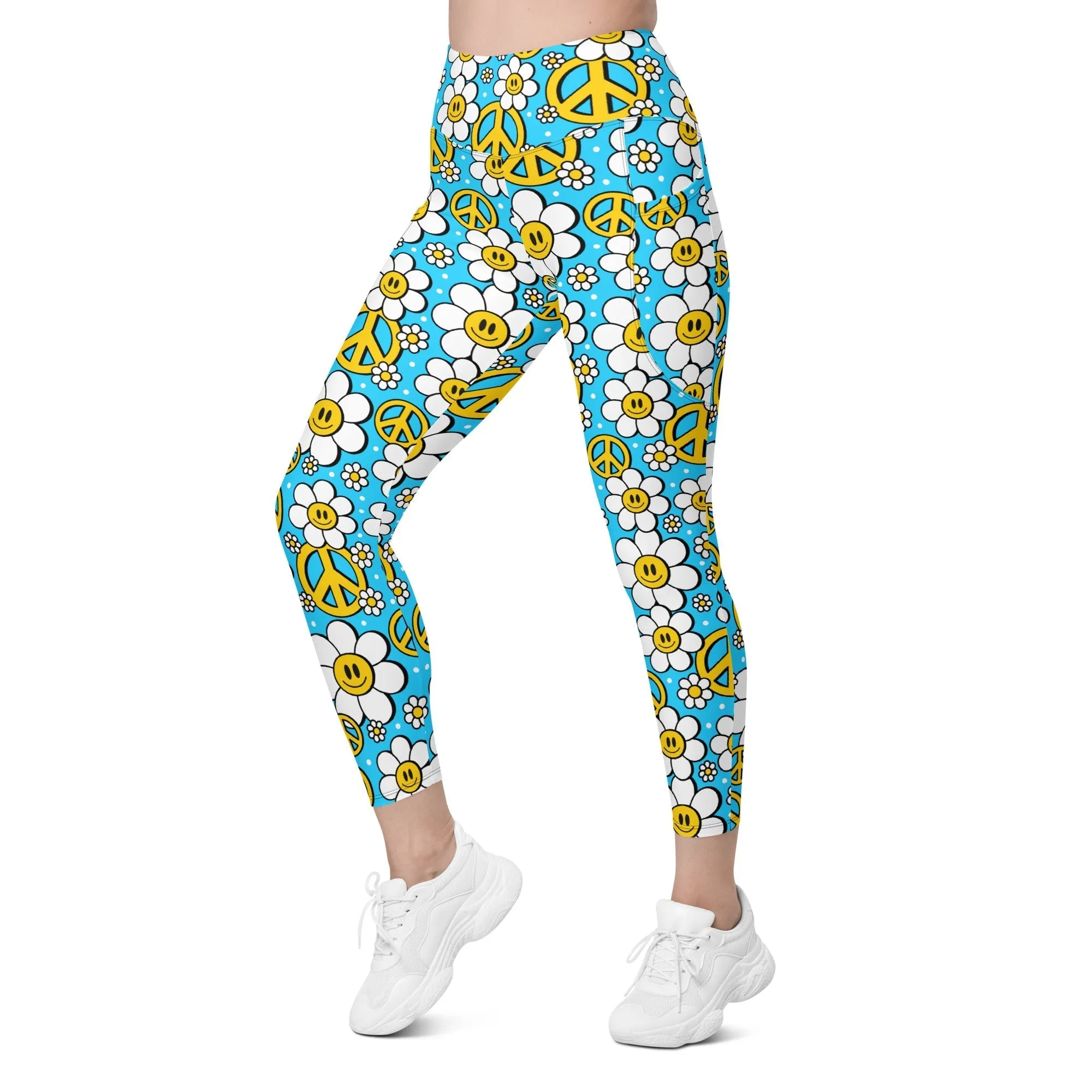 Hippie Flower Pattern Leggings With Pockets