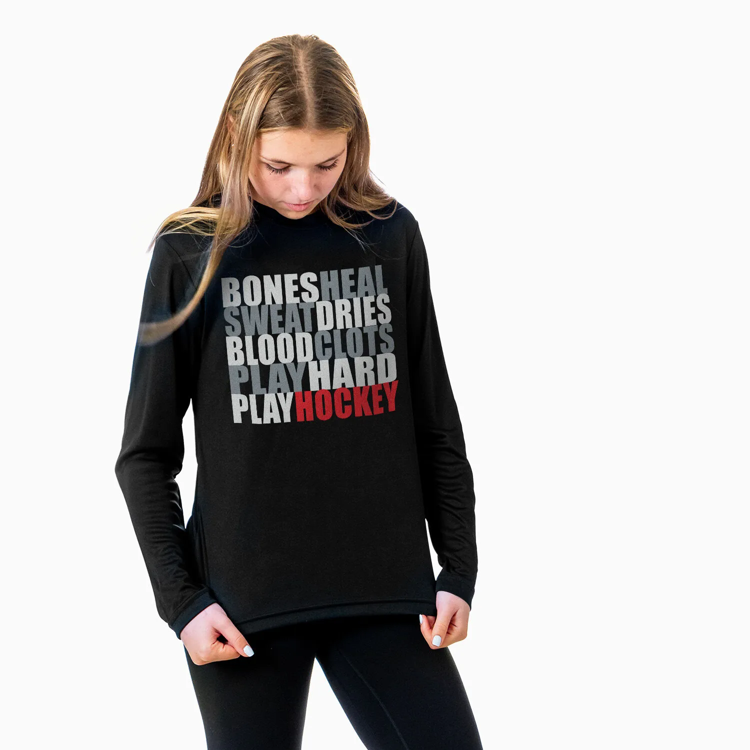 Hockey Long Sleeve Tech Tee - Bones Saying 