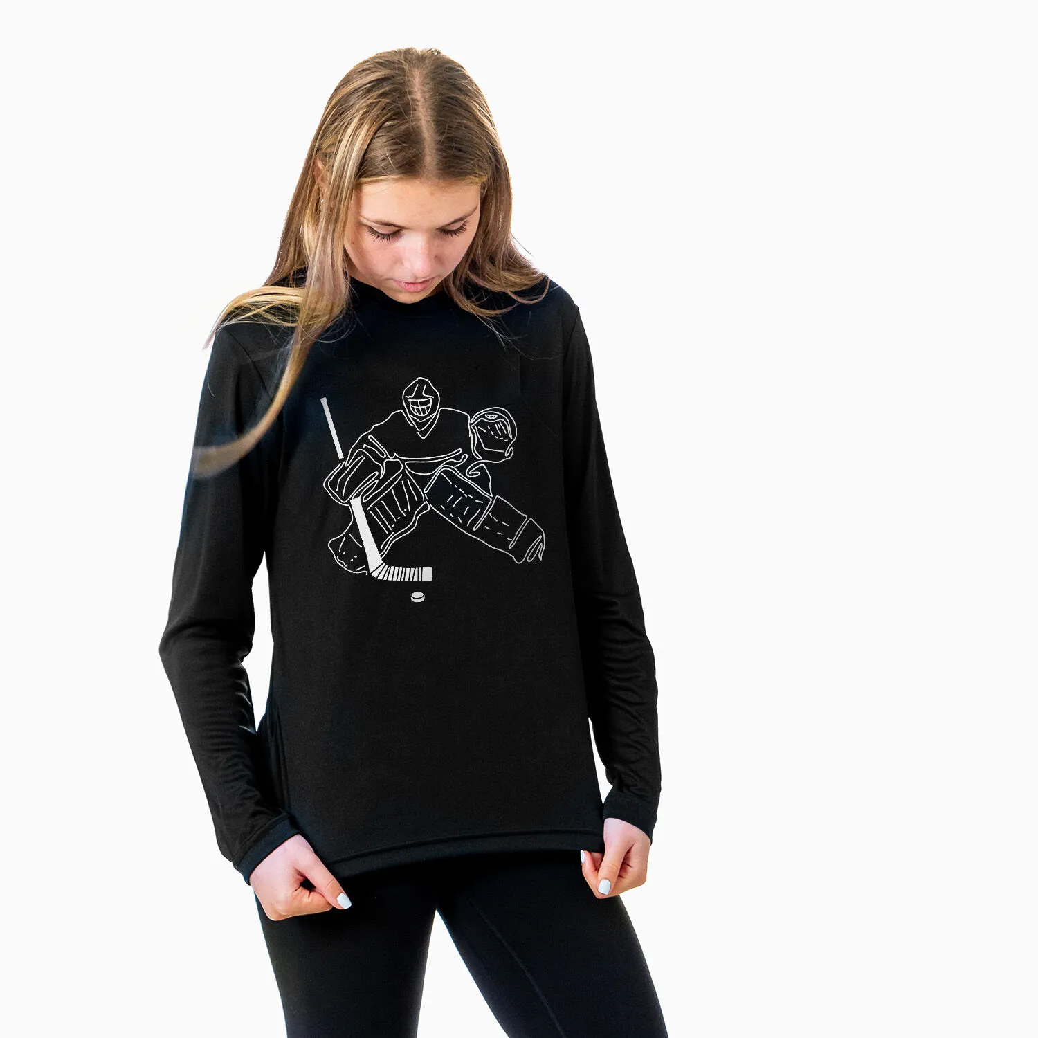 Hockey Long Sleeve Tech Tee - Hockey Goalie Sketch 