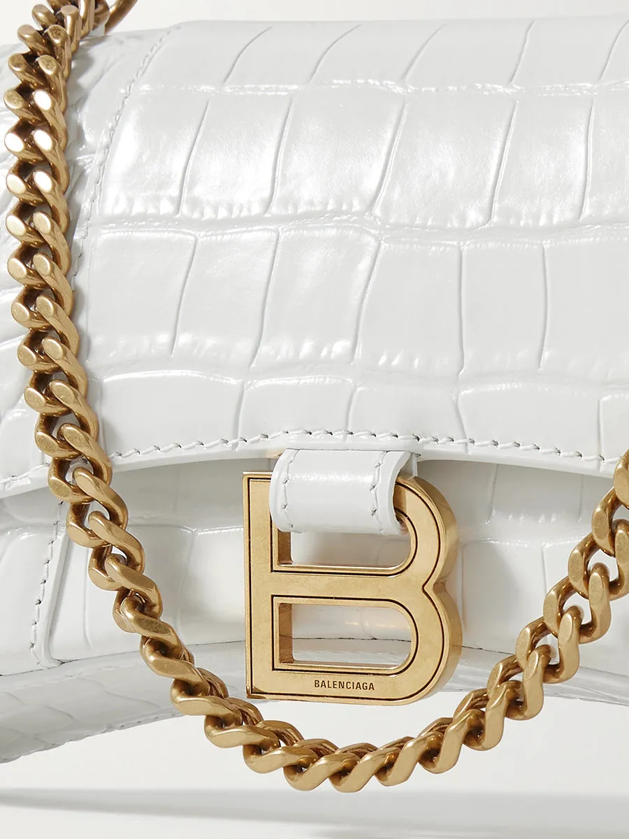 Hourglass XS with Chain Shoulder Bag in White