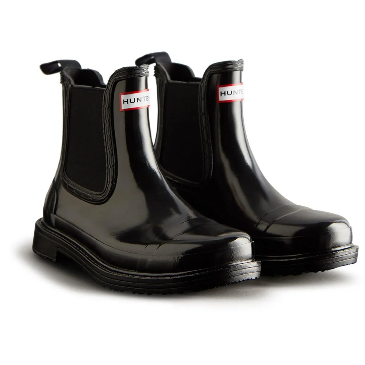 Hunter Commando Gloss Chelsea Boots Black