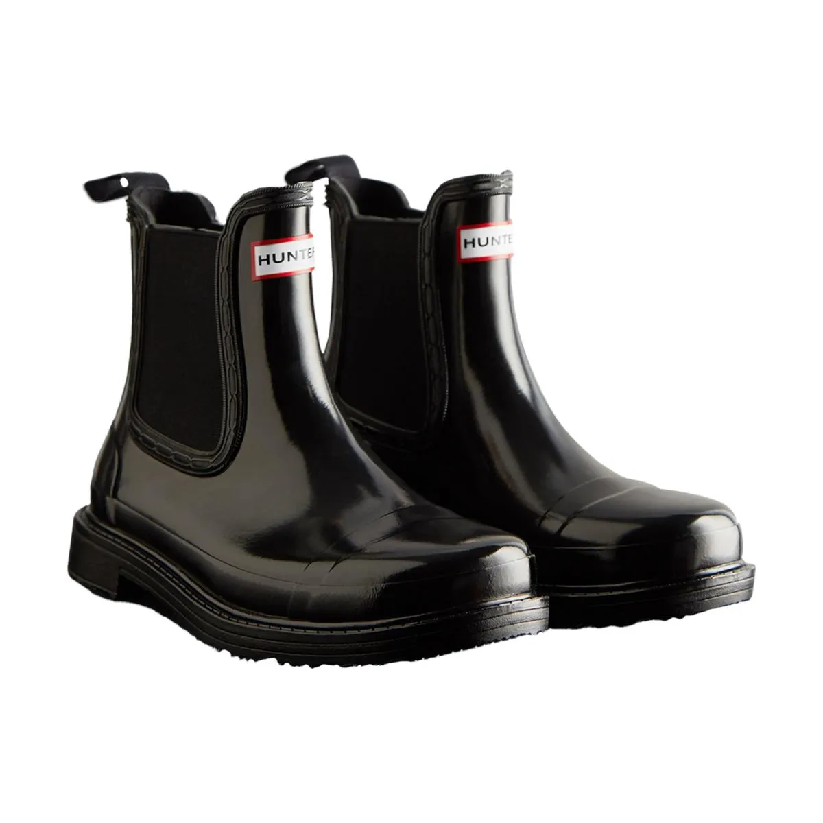 Hunter Commando Gloss Chelsea Boots Black