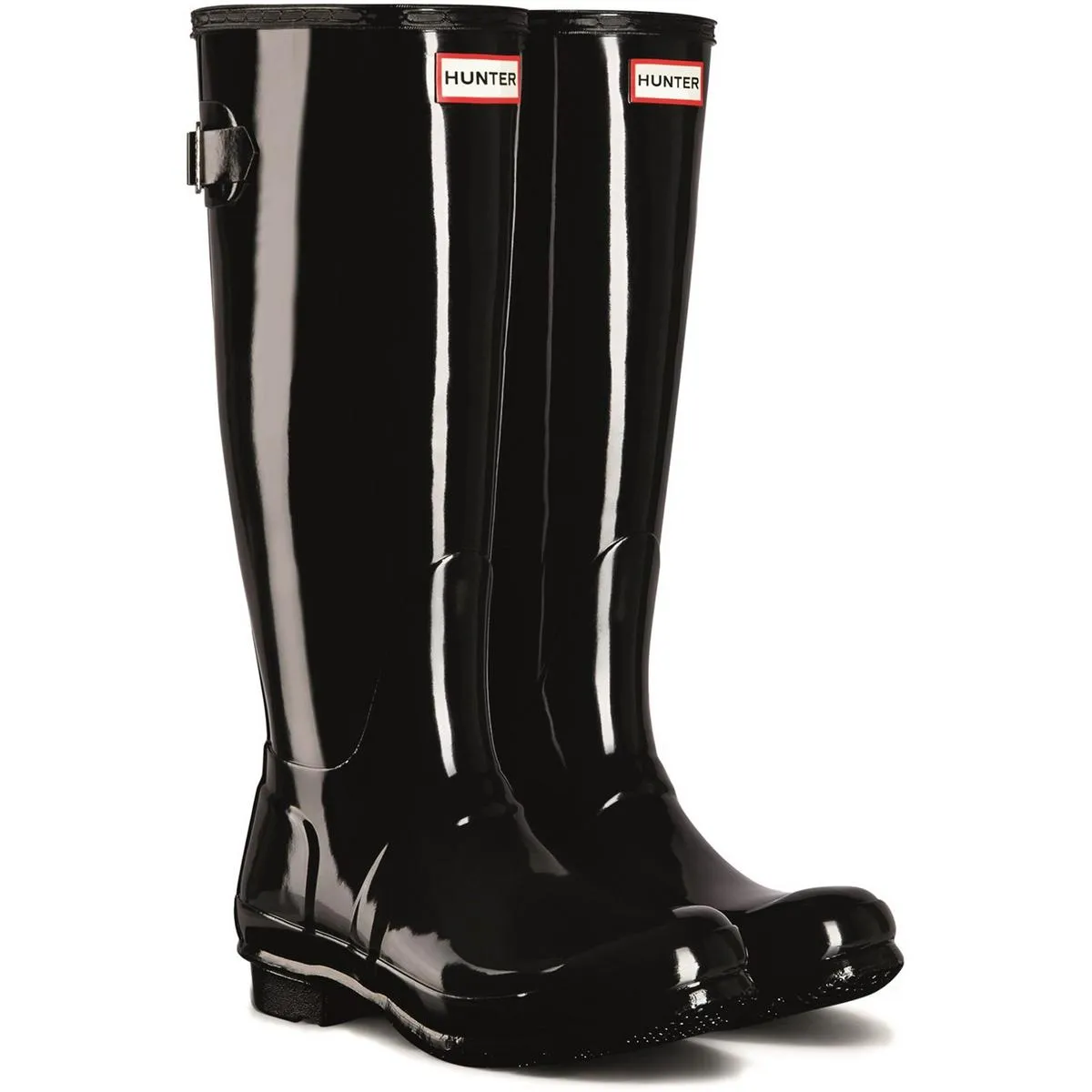 Hunter Tall Back Adjustable Gloss Wellington Boots Black