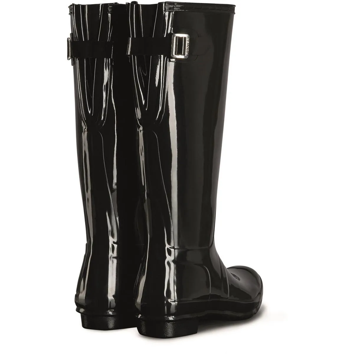 Hunter Tall Back Adjustable Gloss Wellington Boots Black