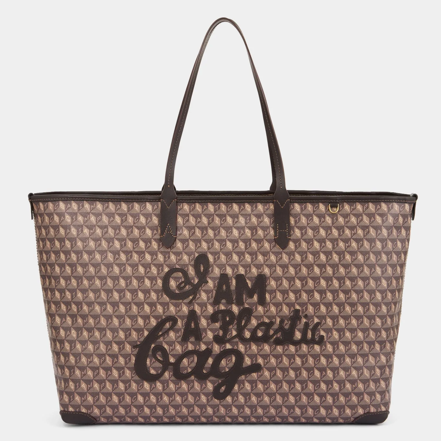 I Am A Plastic Bag Zipped Motif Tote-              