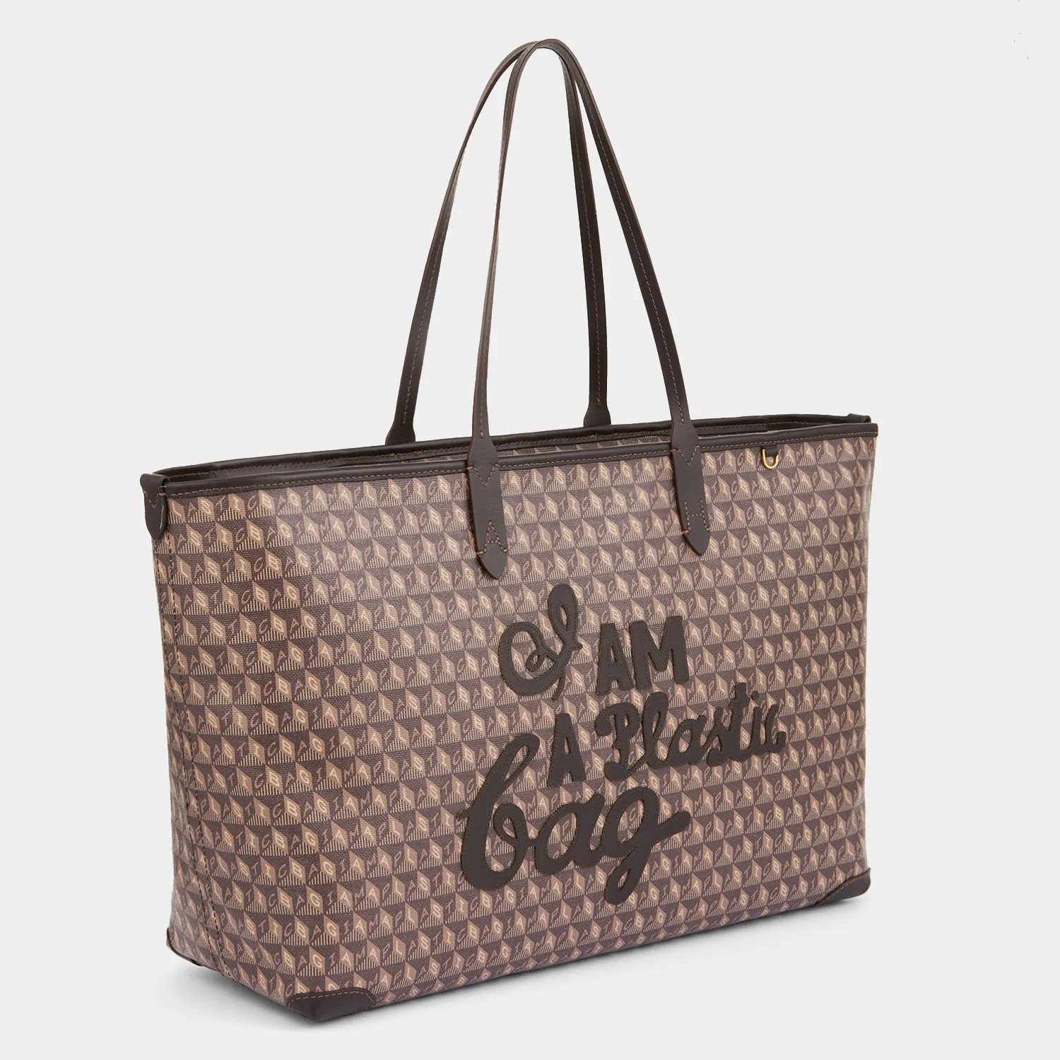 I Am A Plastic Bag Zipped Motif Tote-              