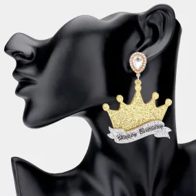 iLLASPARKZ HAPPY BIRTHDAY Glittered Resin Crown Dangle Earrings